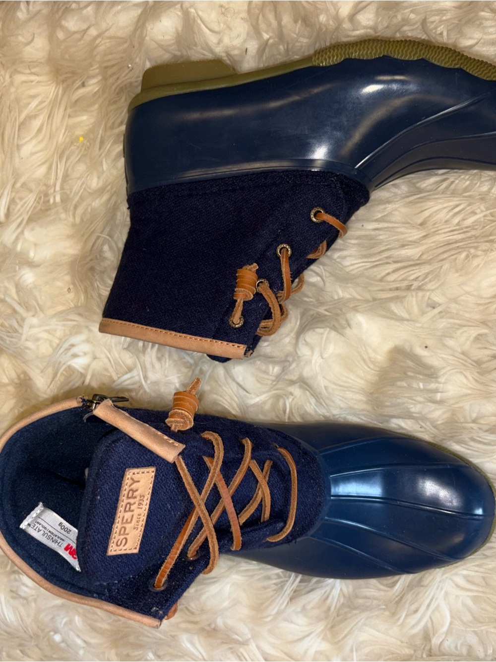 Sperry Navy and Tan Lace-Up Duck Boots